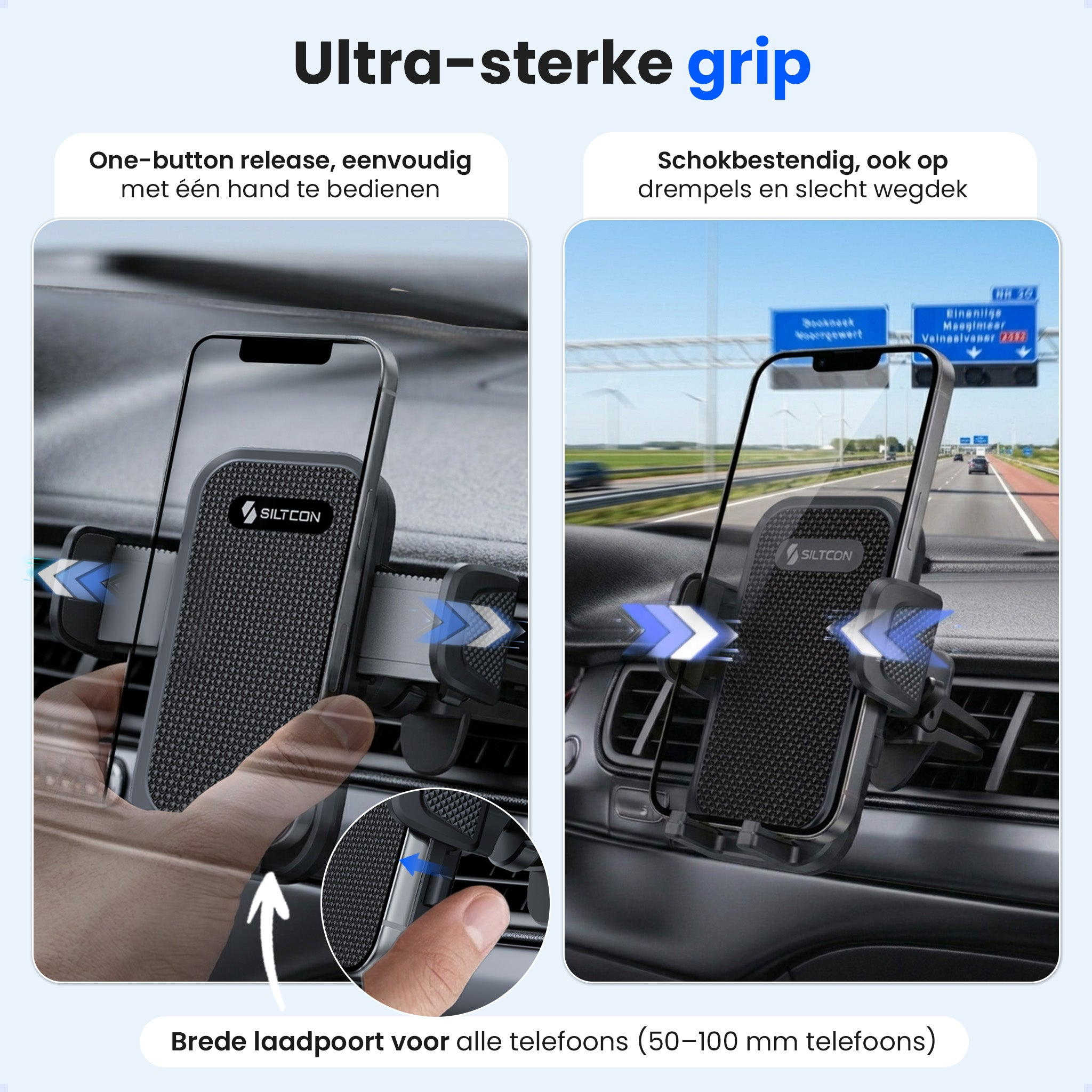 Support de téléphone de voiture à prise solide, utilisation à une main.