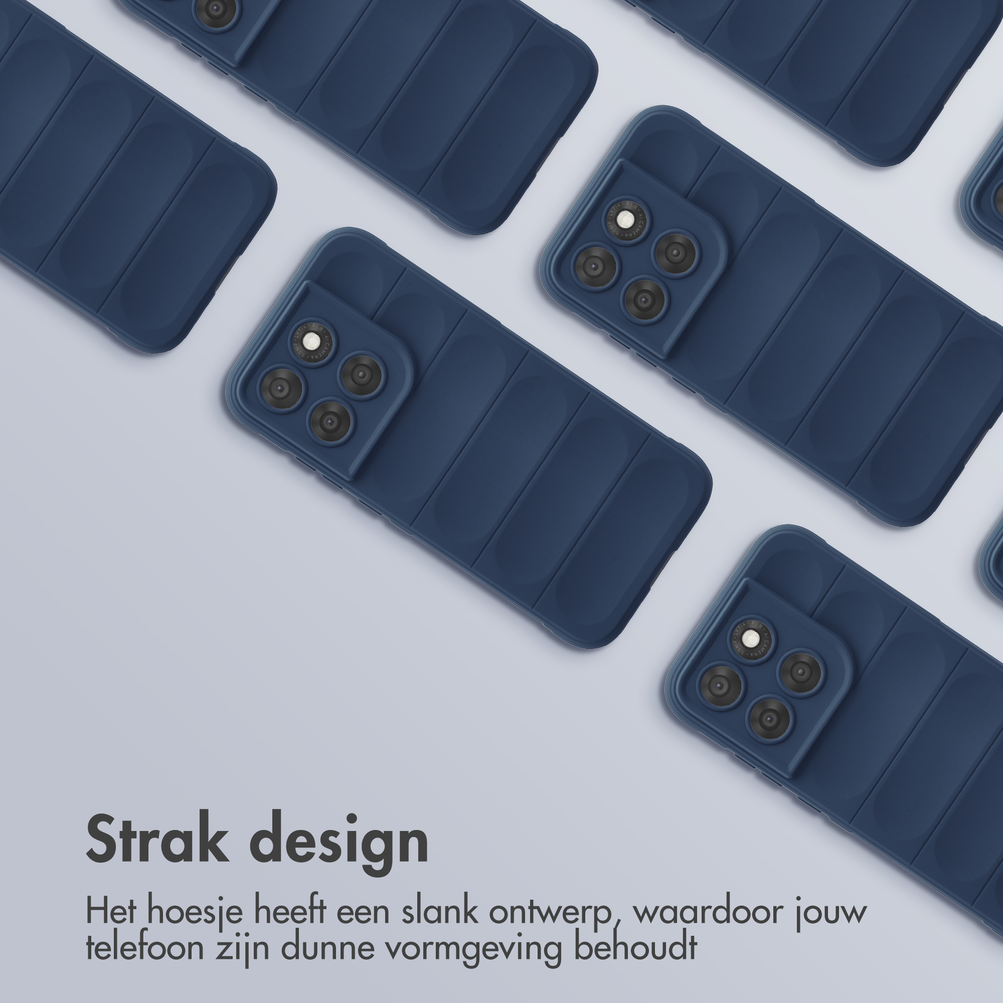 Plusieurs coques de téléphone bleu foncé à motif côtelé et module caméra.