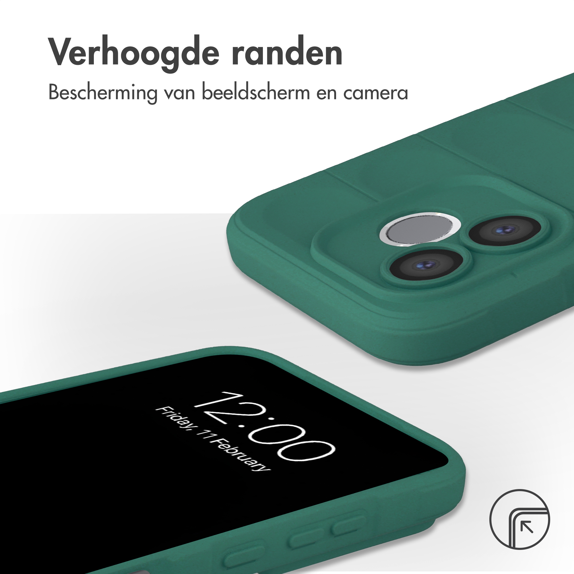 Coque verte pour téléphone montre bords surélevés et objectif.