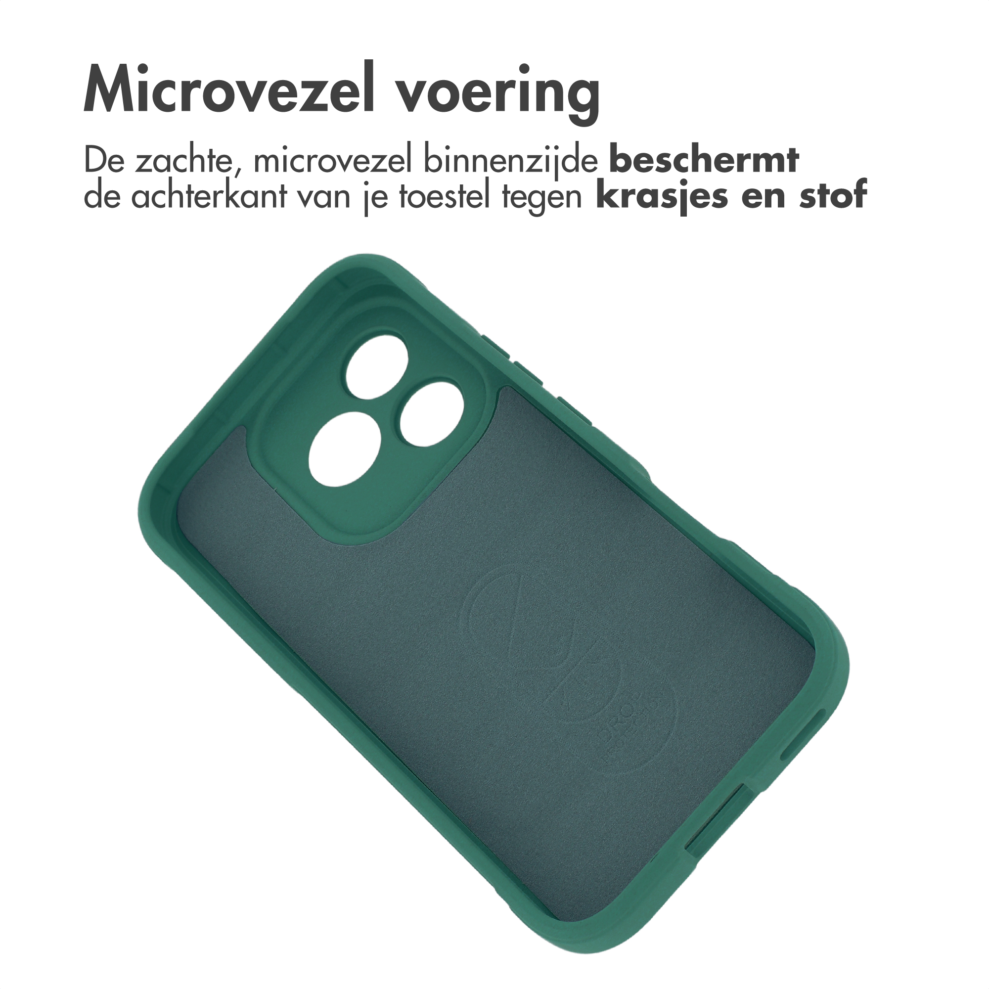 Coque de téléphone vert foncé avec doublure en microfibre.