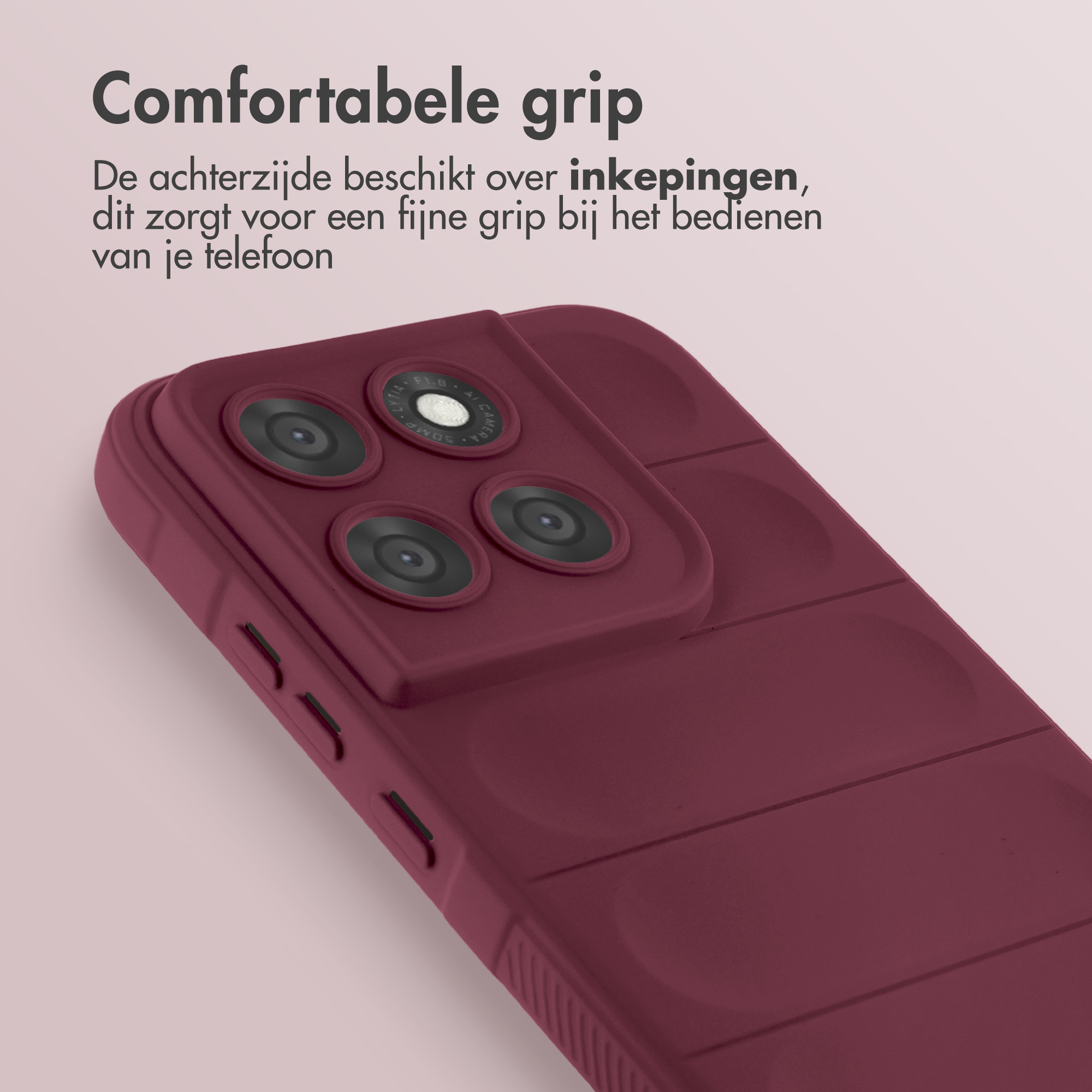 Coque de téléphone rouge avec trois objectifs et grip texturé.