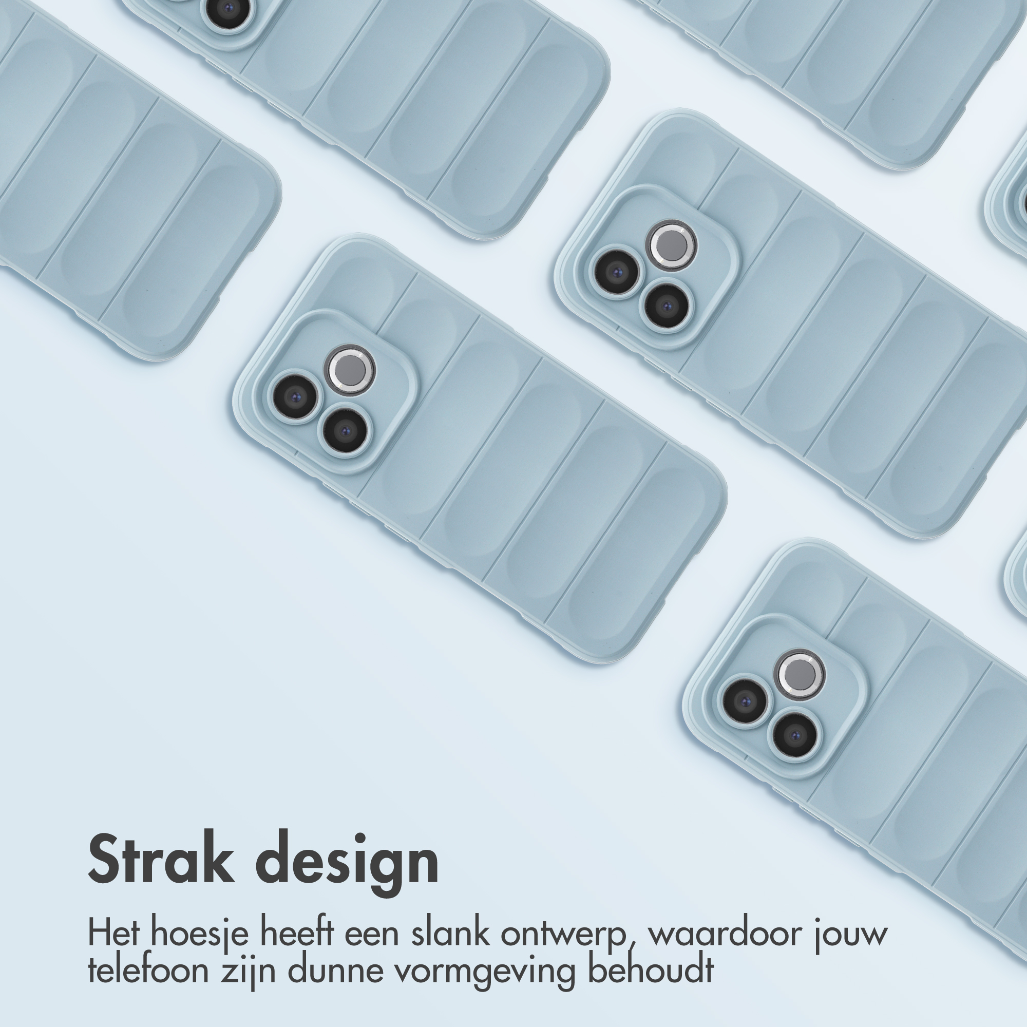 Plusieurs coques de téléphone bleu clair avec des rainures verticales et des lentilles.