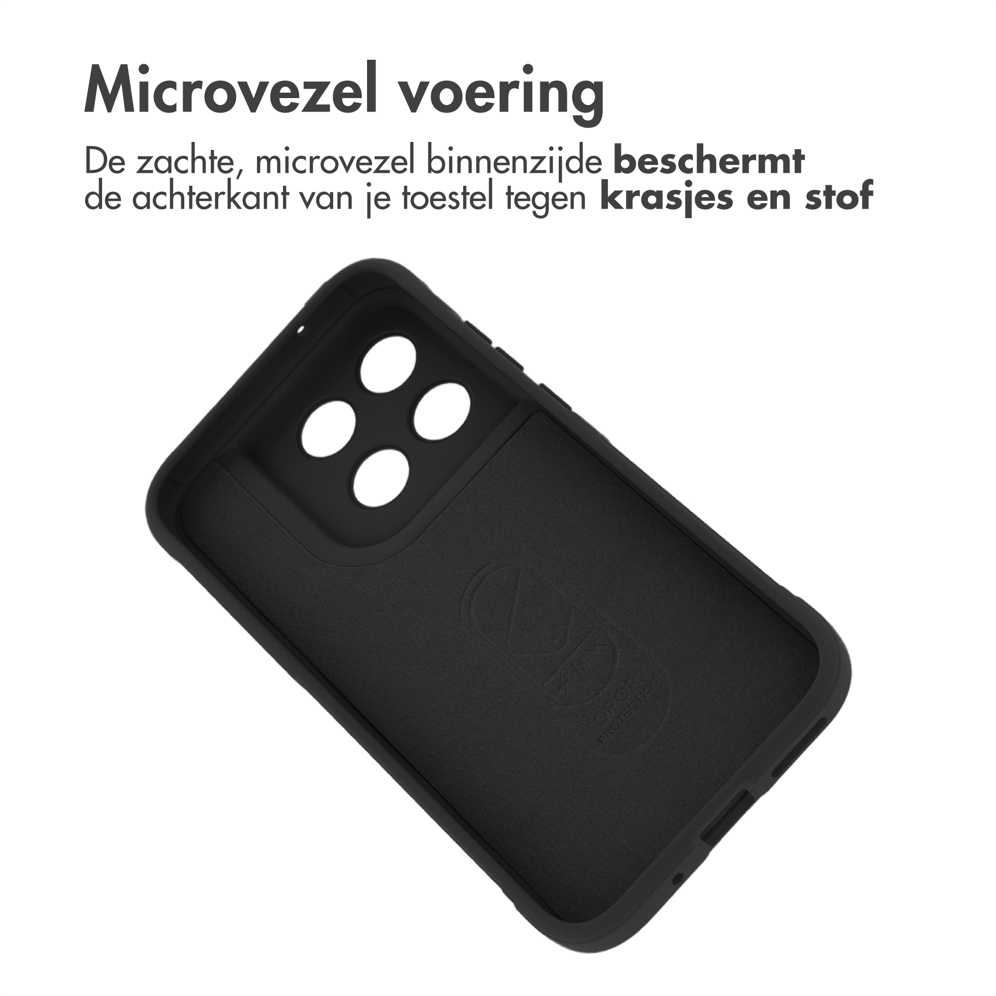 Coque de téléphone noire avec doublure microfibre et découpes caméra.