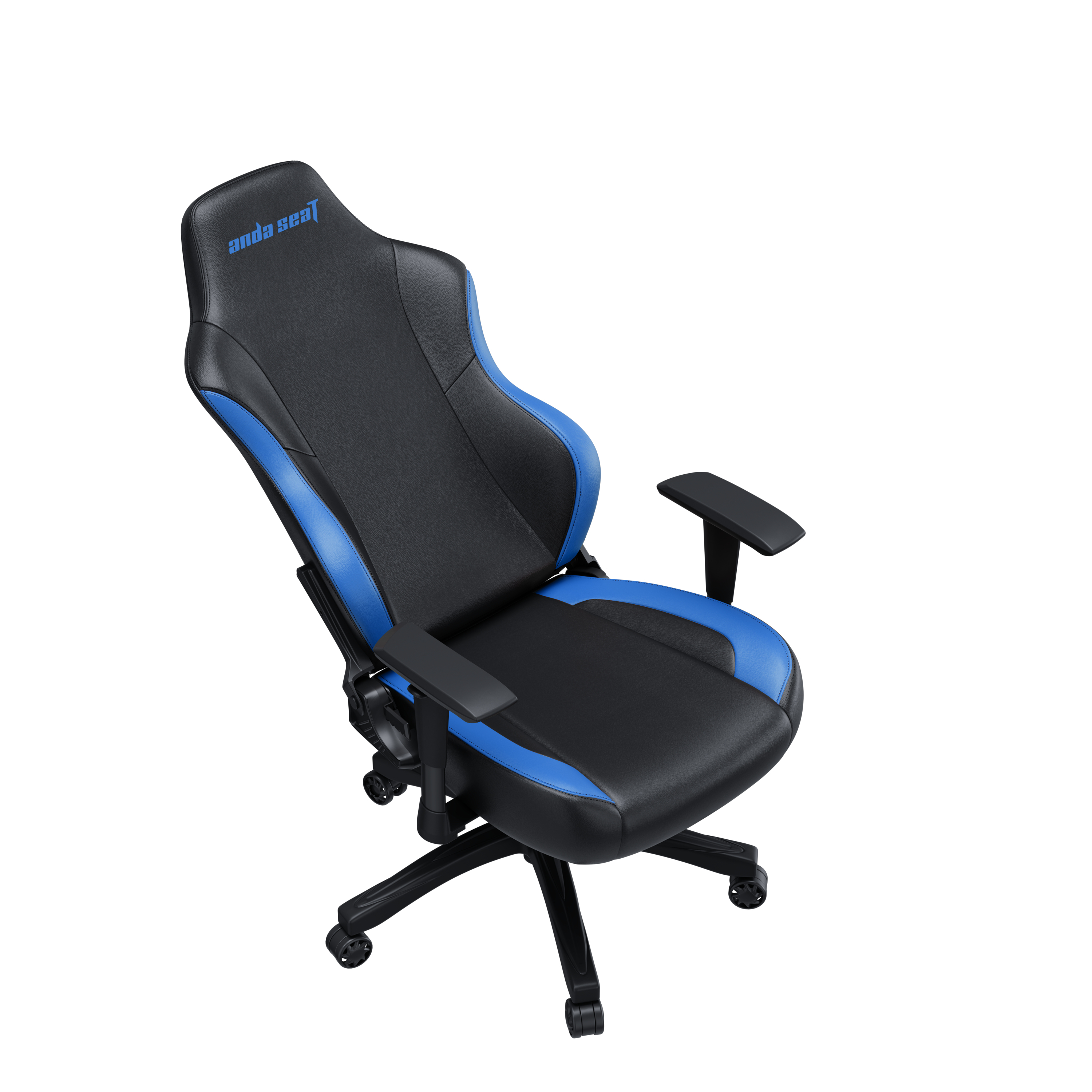 Sedia da gaming nera con accenti blu e logo AndaSeat.