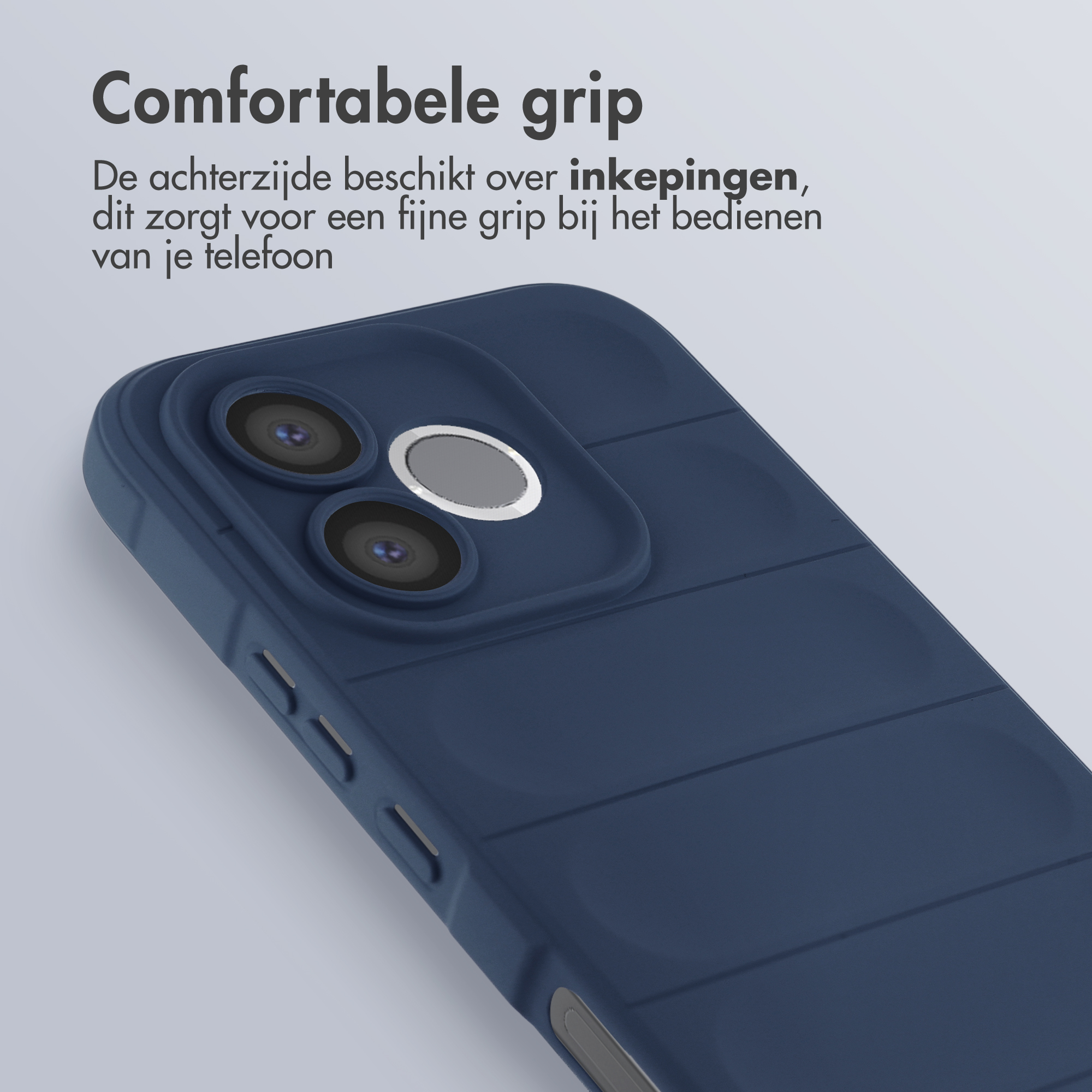Étui de téléphone bleu foncé texturé pour une prise en main confortable.