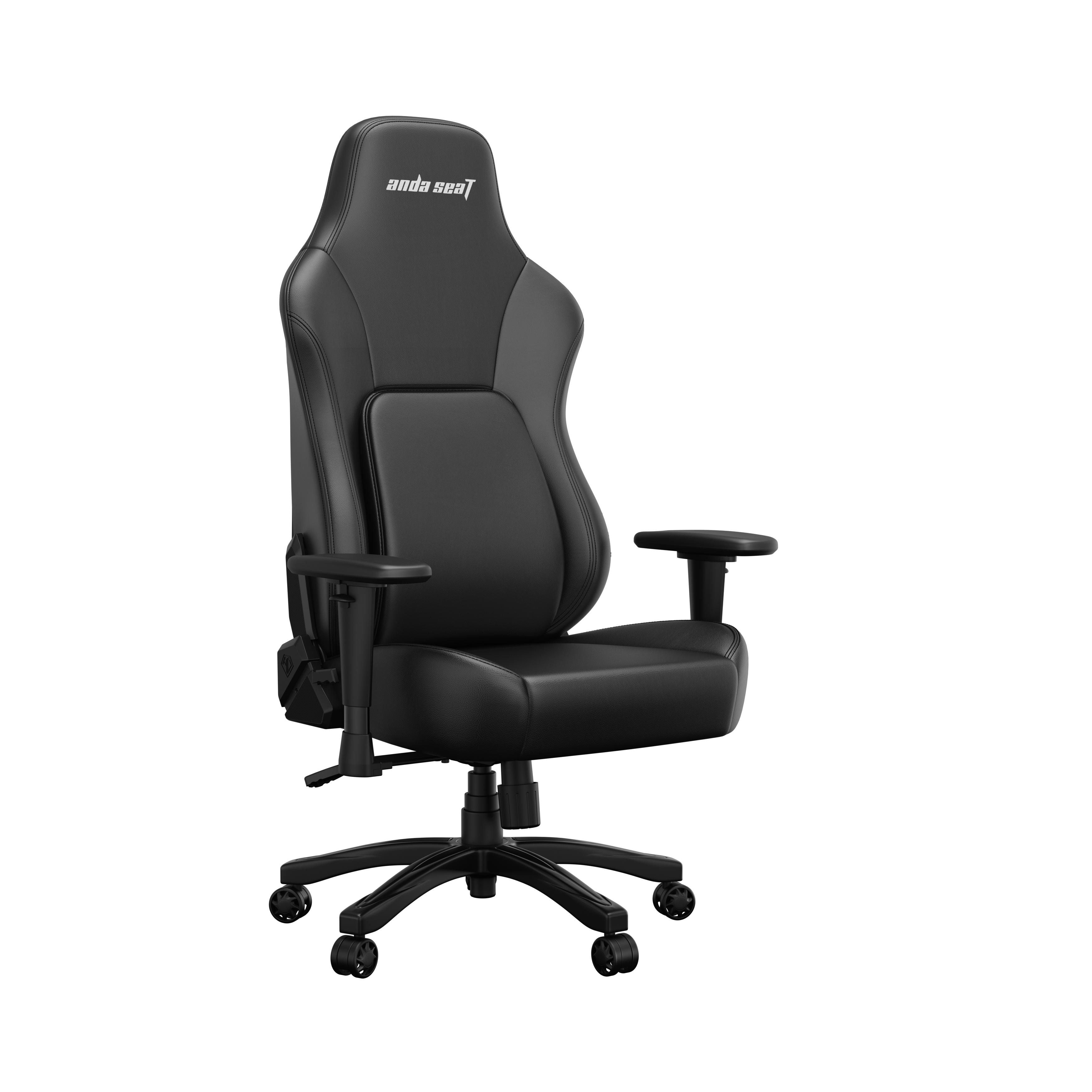 Sedia da gaming Anda Seat nera con supporto lombare su sfondo bianco.