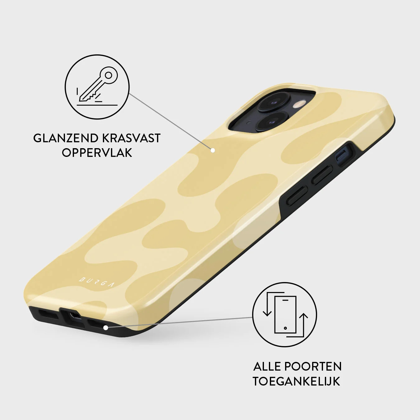 Yellow camouflage phone case, scratch-resistant surface.