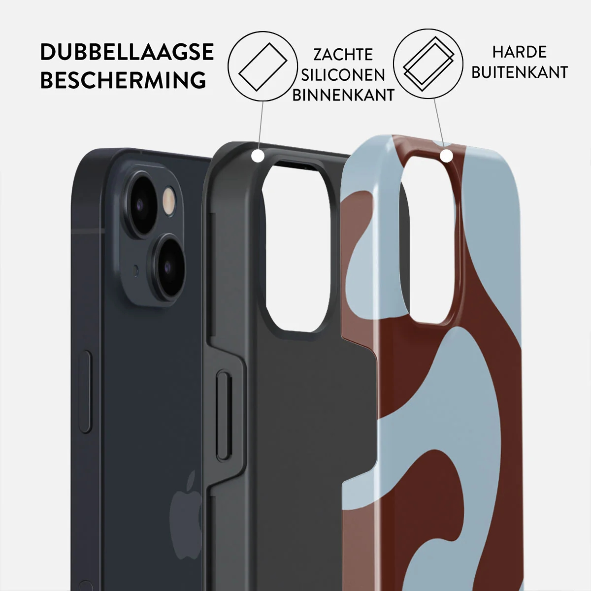 Dual-layer protection: soft silicone inner, hard patterned outer shell.