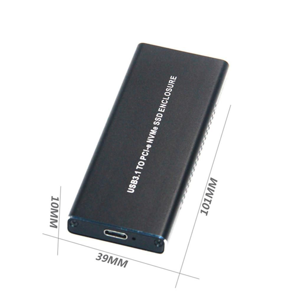 Case SSD NVMe nero con USB 3.1, dimensioni 101x39x10mm.