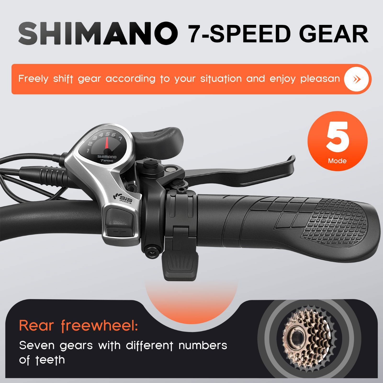 Maneta de cambio Shimano 7 velocidades con indicador, maneta de freno y puño.