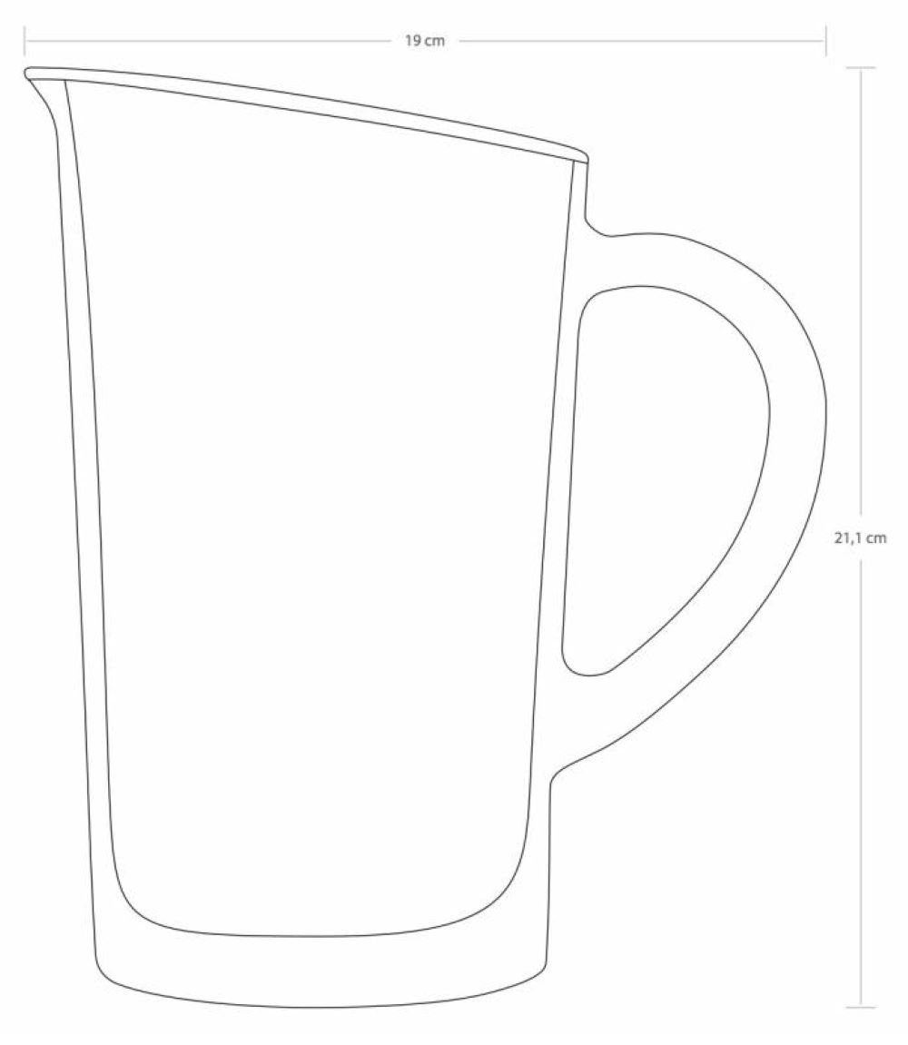 Kulplu sürahinin basit bir çizimi, 19 cm genişlik, 21,1 cm yükseklik.
