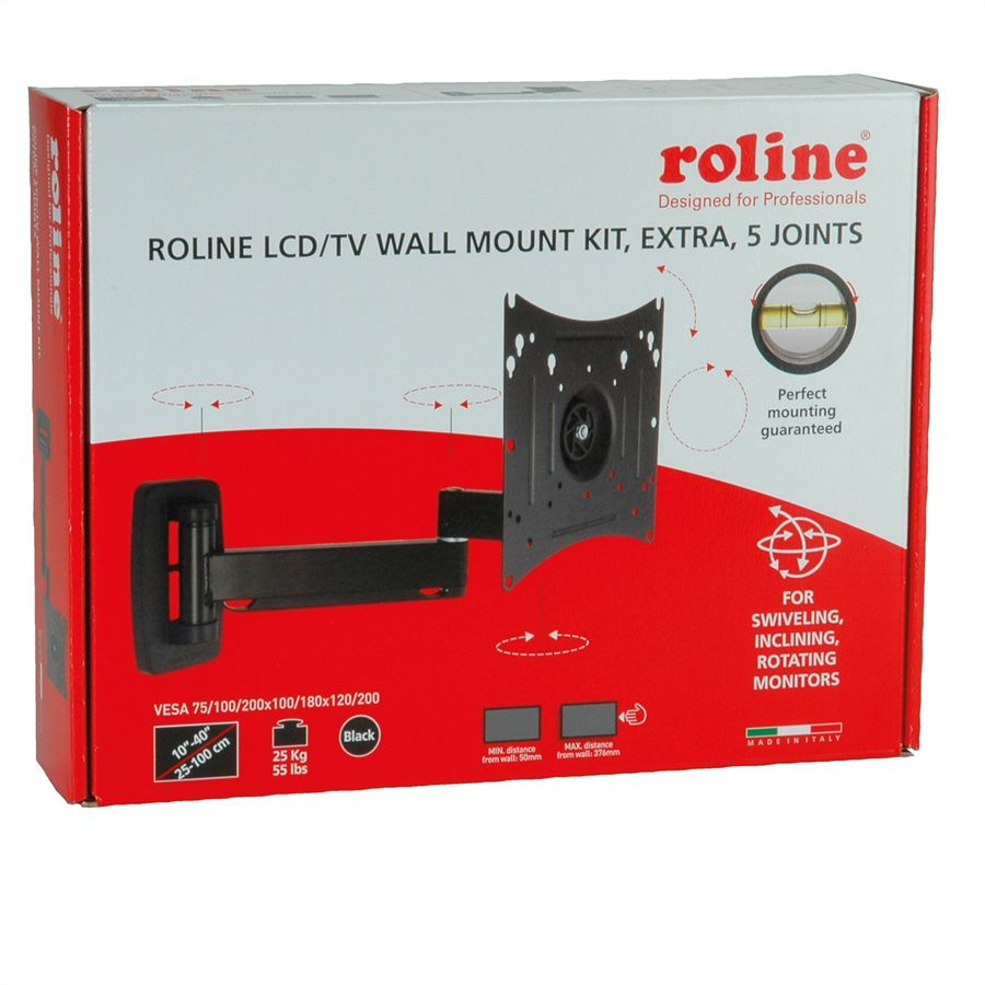 Scatola di un kit di montaggio a parete ROLINE LCD/TV, nero, con 5 snodi.
