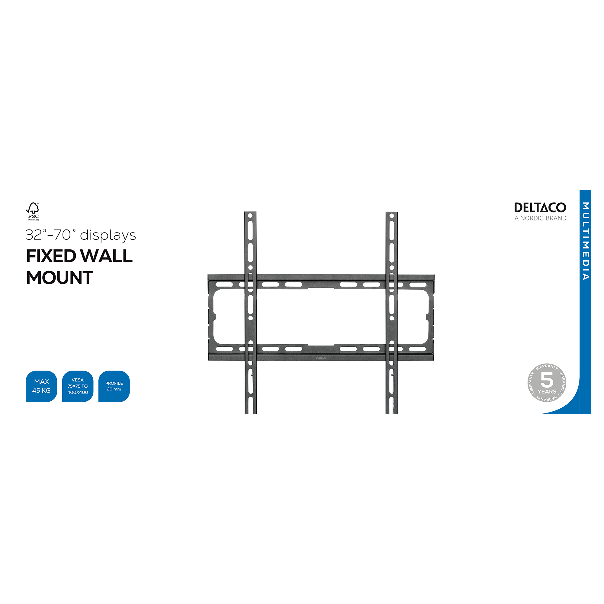 Supporto da parete nero per display 32-70", max. 45 kg.