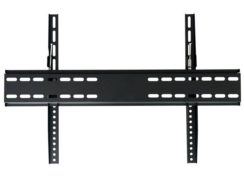 Supporto da parete TV nero con fessure orizzontali.