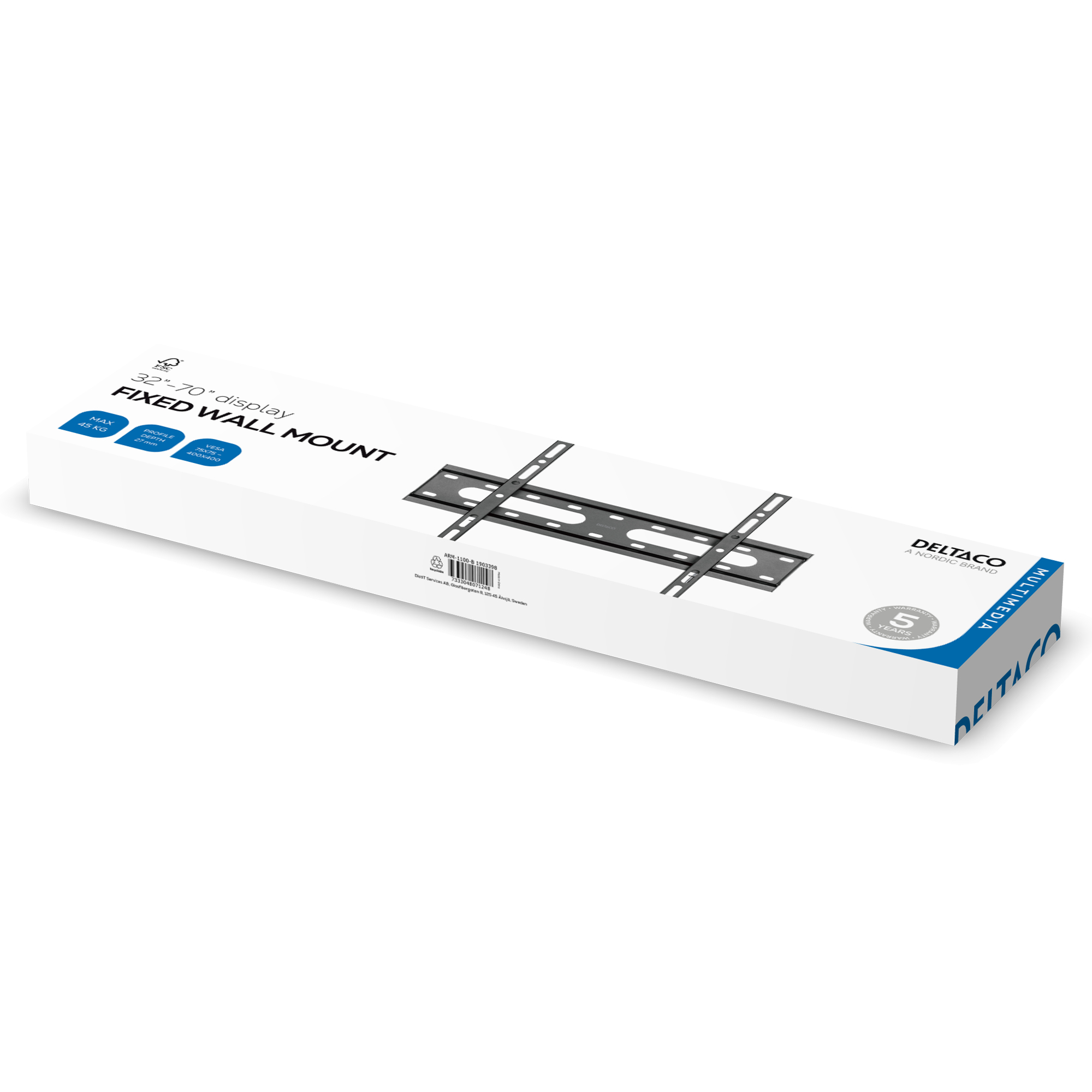Scatola per un supporto fisso da parete da 32-70 pollici, nero, con supporto.