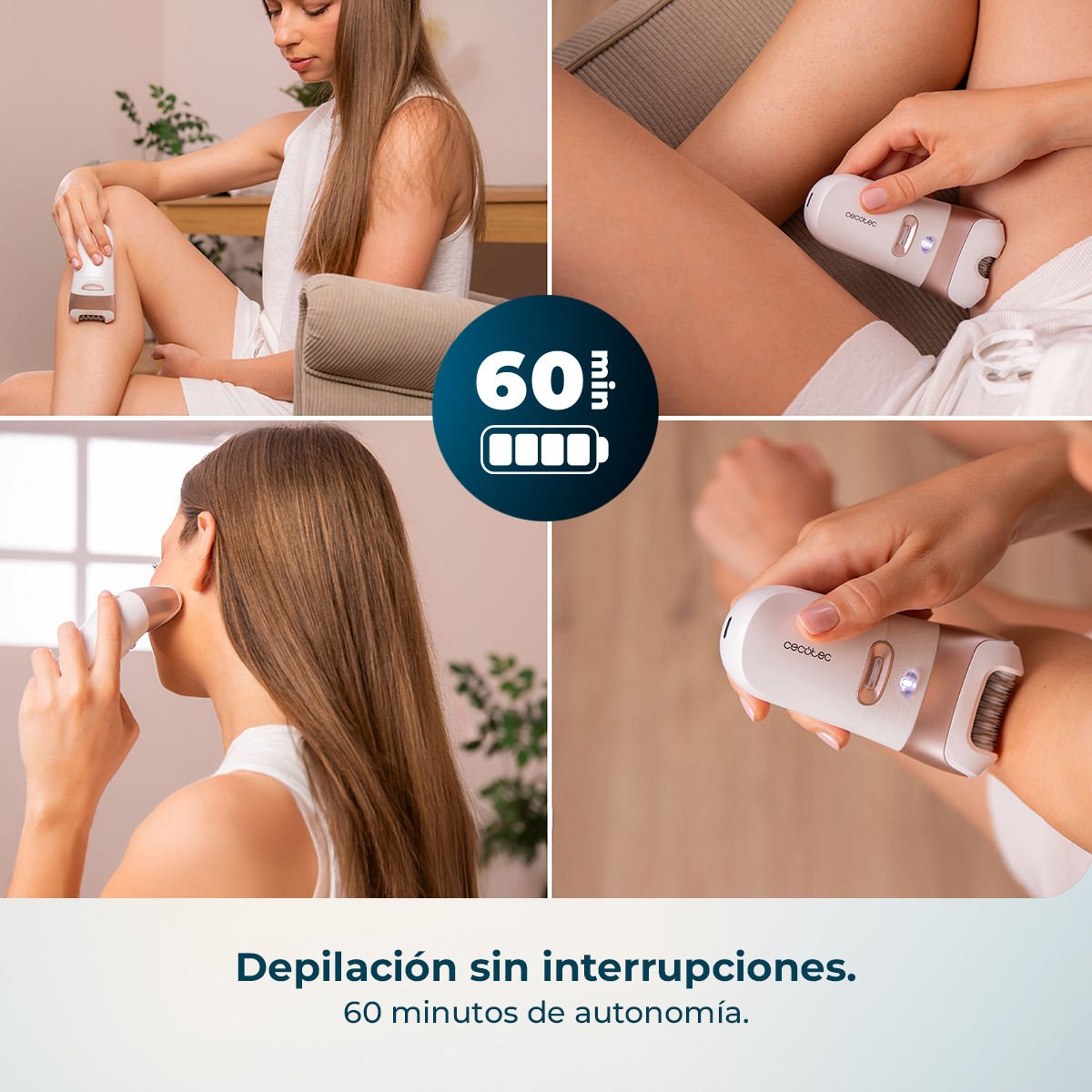 Donne usano epilatori su gambe, viso e ascelle. 60 min batteria.