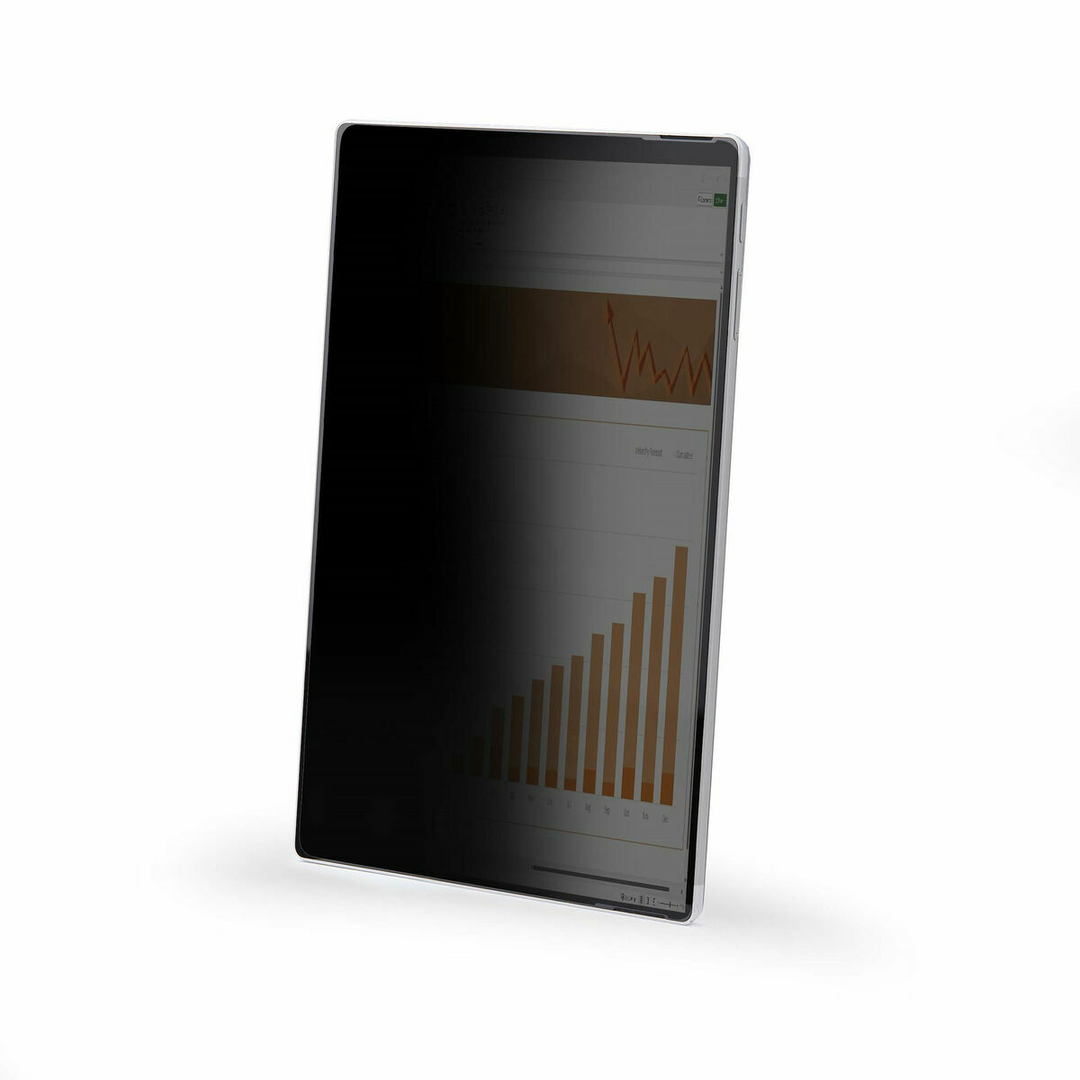 Un tablet con un grafico, il cui lato sinistro è oscurato.