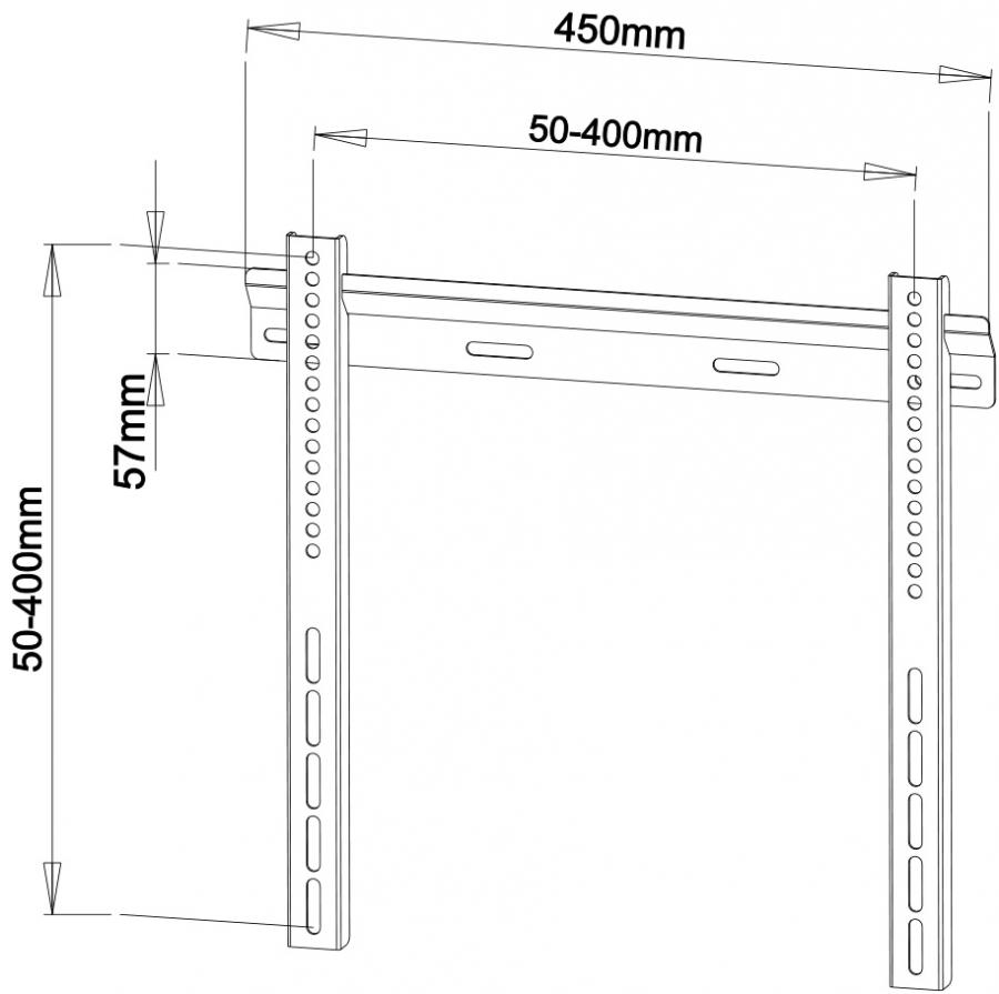 Dibujo técnico de un soporte de pared con dimensiones 57mm, 450mm y 50-400mm.
