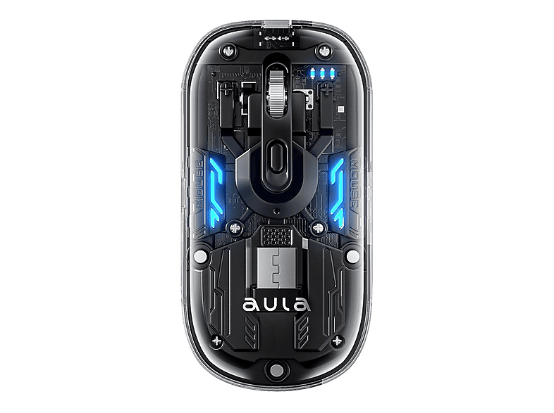 AULA AM210 Dual Mode Bluetooth 1600DPI RGB Şarjlı Kablosuz Mouse Şeffaf