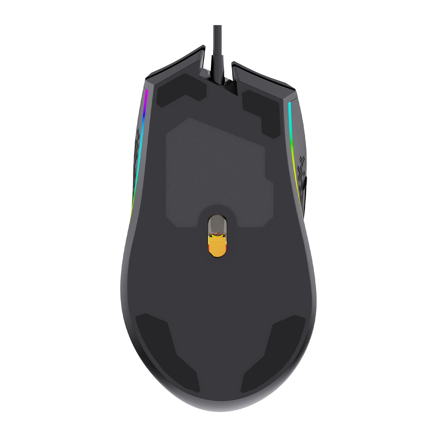 RGB aydınlatmalı ve kaydırma tekerlekli siyah oyuncu faresi.