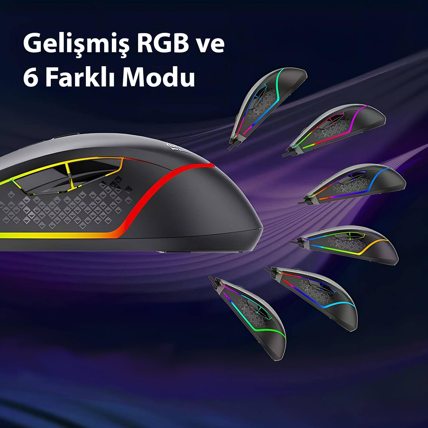 Mor arka plan üzerinde RGB aydınlatmalı siyah bilgisayar fareleri.
