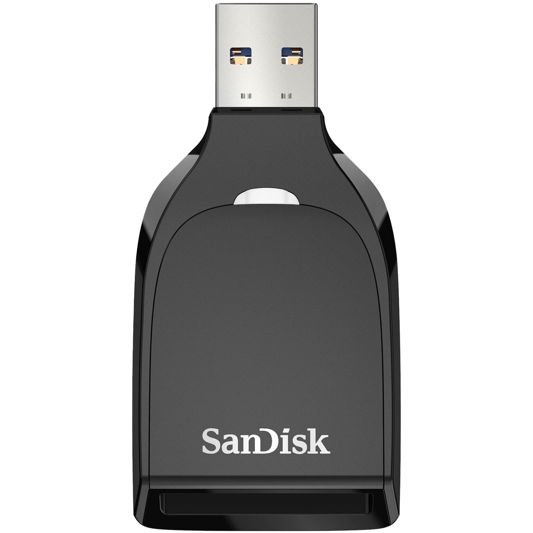 Schwarzer SanDisk USB-Stick mit silbernem Stecker.