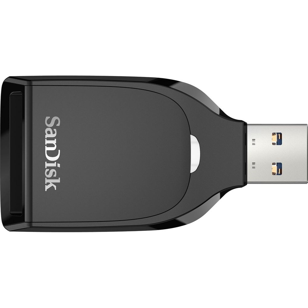 Ein schwarzer SanDisk USB-Stick mit einem USB-A-Anschluss und einem Kartenslot.