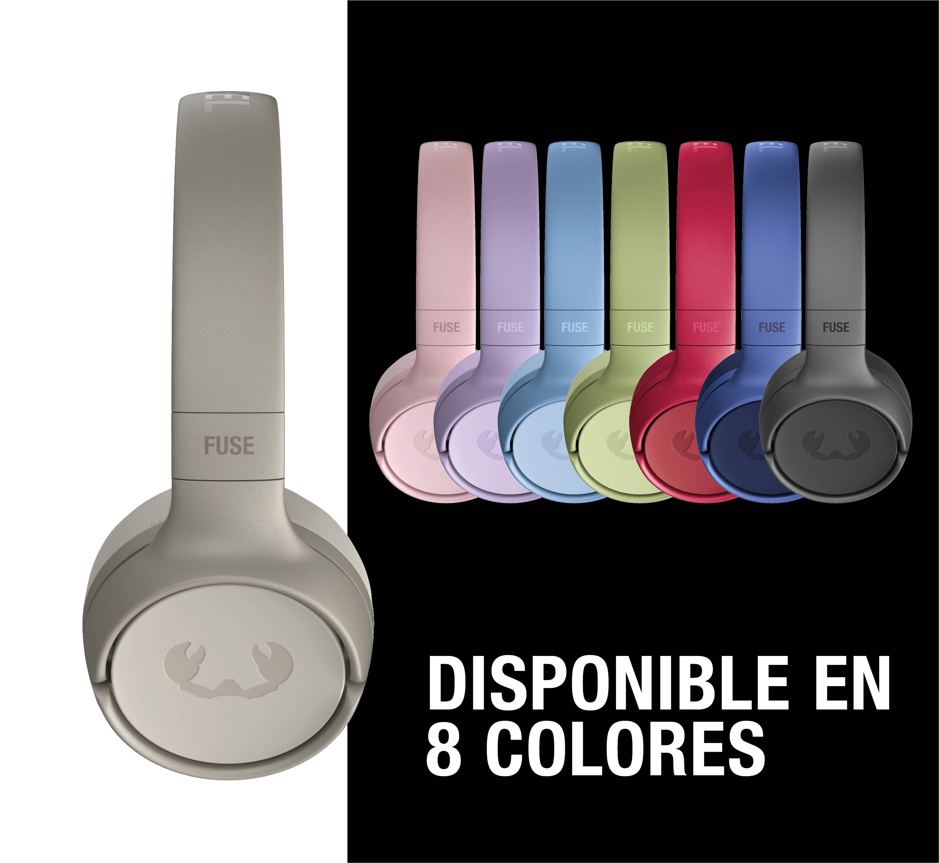 Auriculares grises a la izquierda, de colores a la derecha. Disponibles en 8.