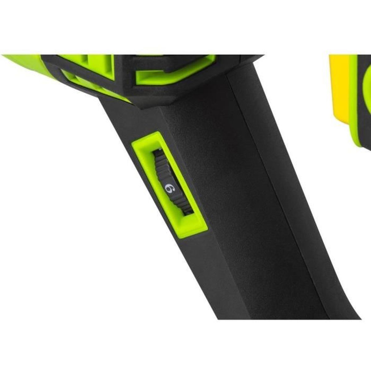 Un attrezzo nero con accenti verde neon e una ghiera impostata su '6'.
