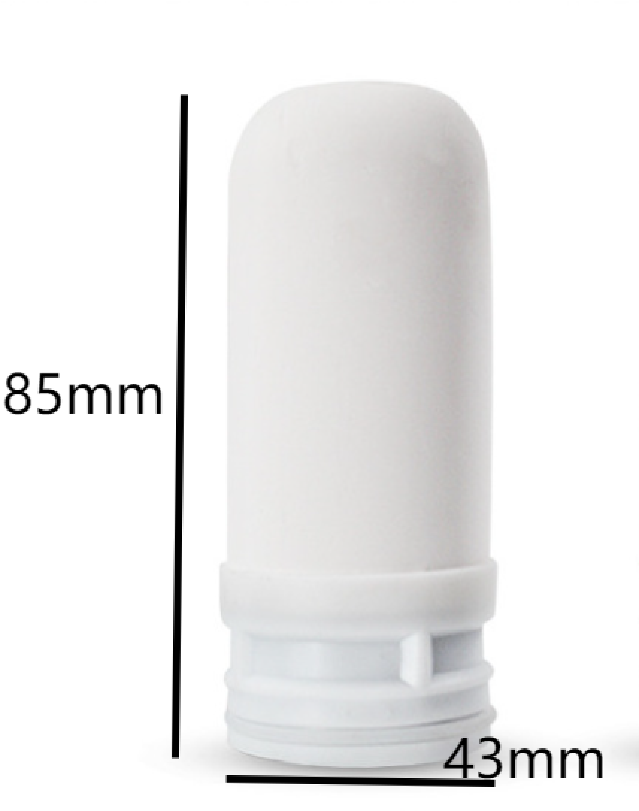 Weiße Kappe mit Maßen 85 mm Höhe und 43 mm Breite.