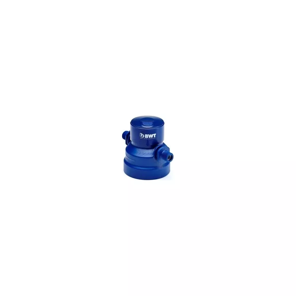Un contatore dell'acqua blu con logo BWT.
