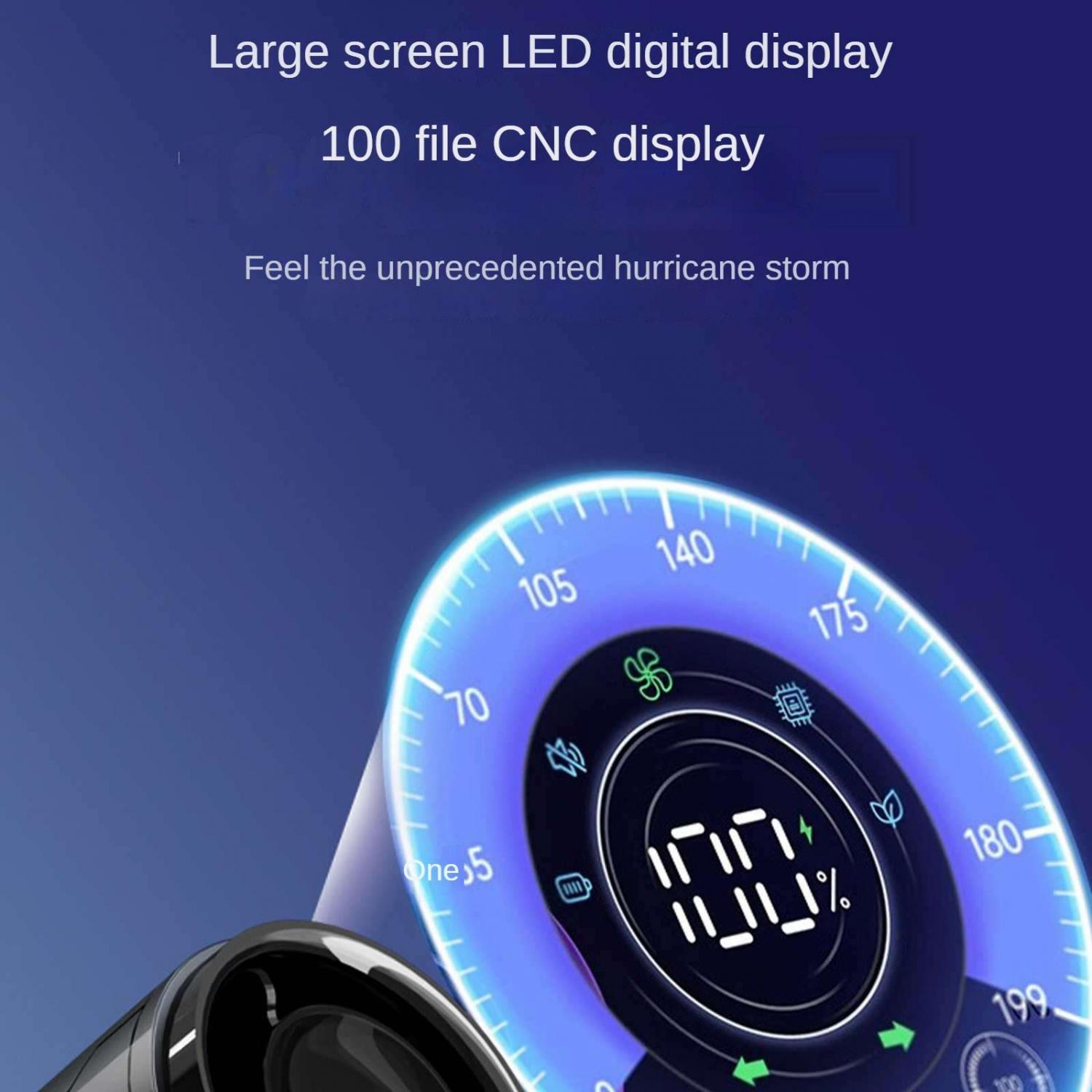Ein blaues digitales Display mit Messwerten und Symbolen. Text: Großer LED-Bildschirm.