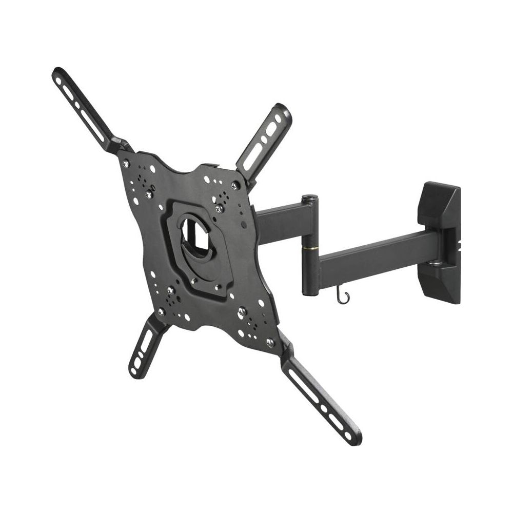 Schwarze Wandhalterung für Fernseher mit verstellbarem Arm und VESA-Platte.
