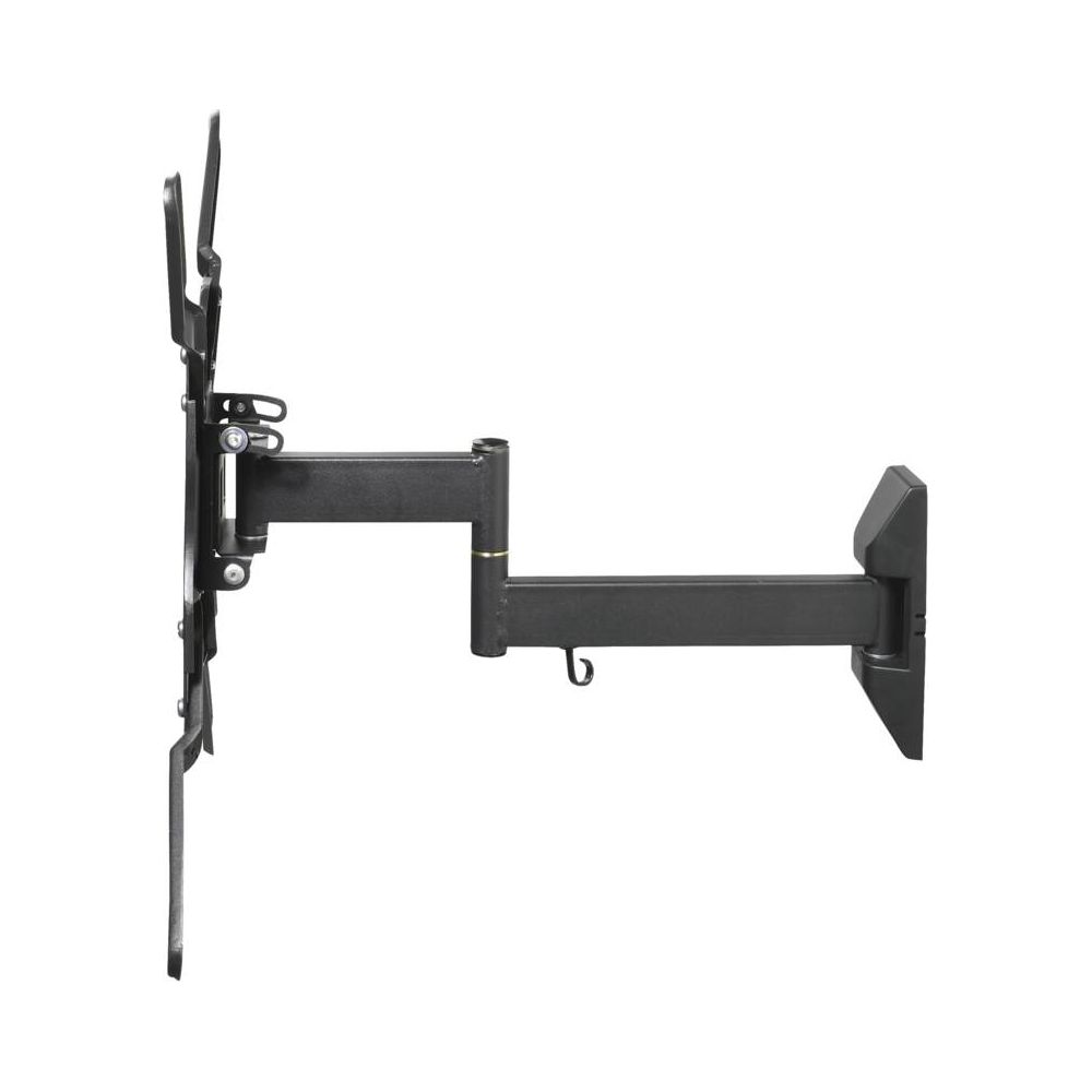 Ein schwarzer, ausziehbarer Wandhalter für Fernsehgeräte mit Gelenkarm.