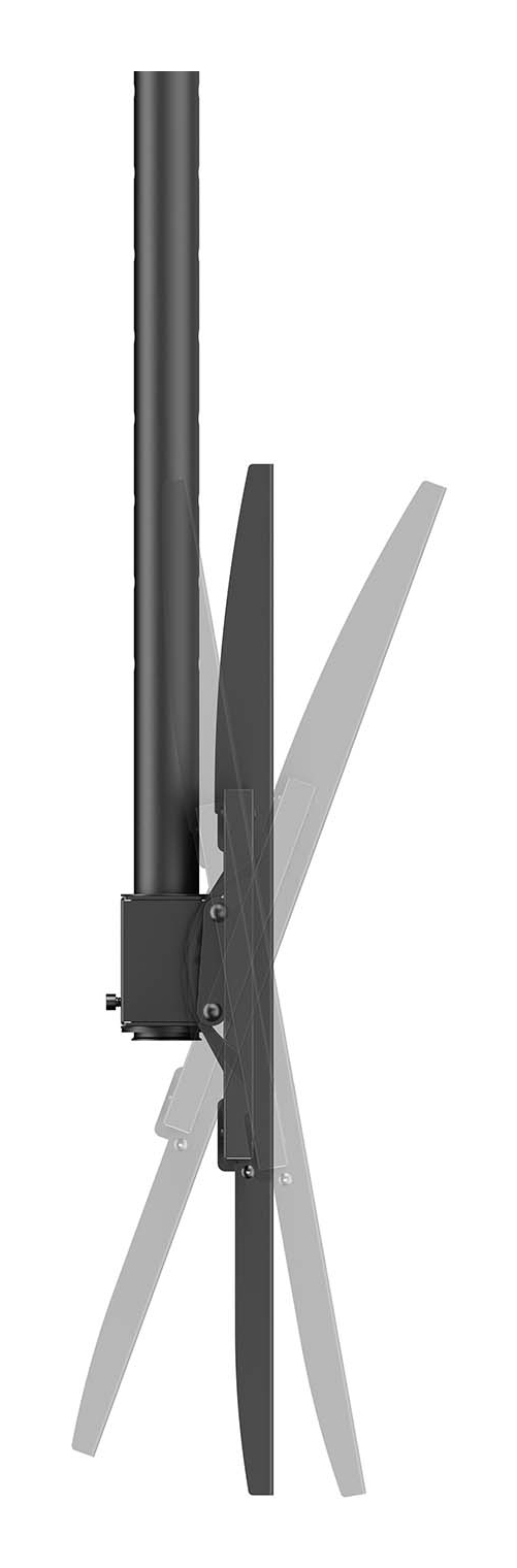 Un braccio di montaggio per monitor nero con un palo verticale sottile.