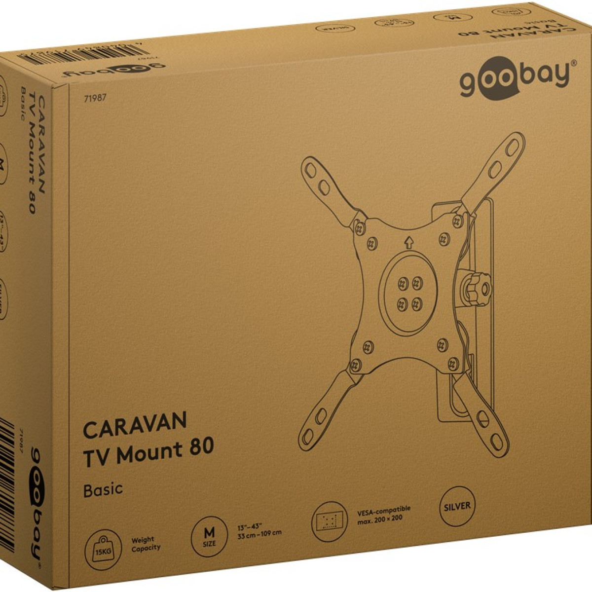 Scatola per un supporto TV argento per TV da 13-43 pollici, capacità 15 kg.