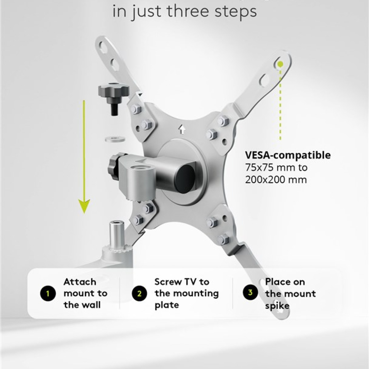 Supporto monitor compatibile VESA con passaggi di installazione.