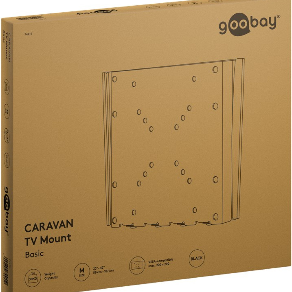 Scatola per un supporto TV Caravan nero, 23-42 pollici, 30kg, VESA 200x200.
