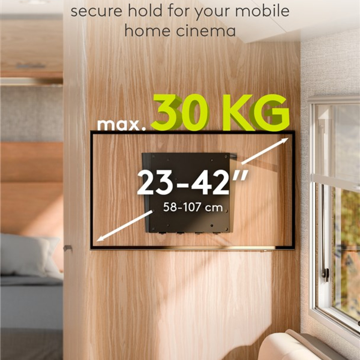 Supporto TV su parete in legno, supporta TV da 23-42" fino a 30kg.