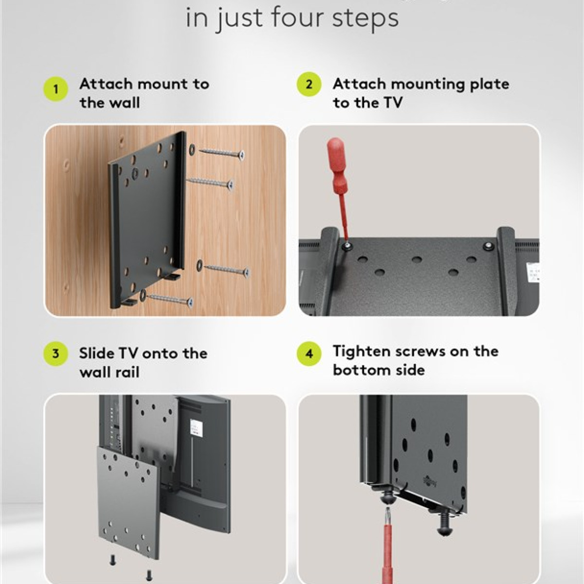 Guida passo passo per montare un TV a muro.