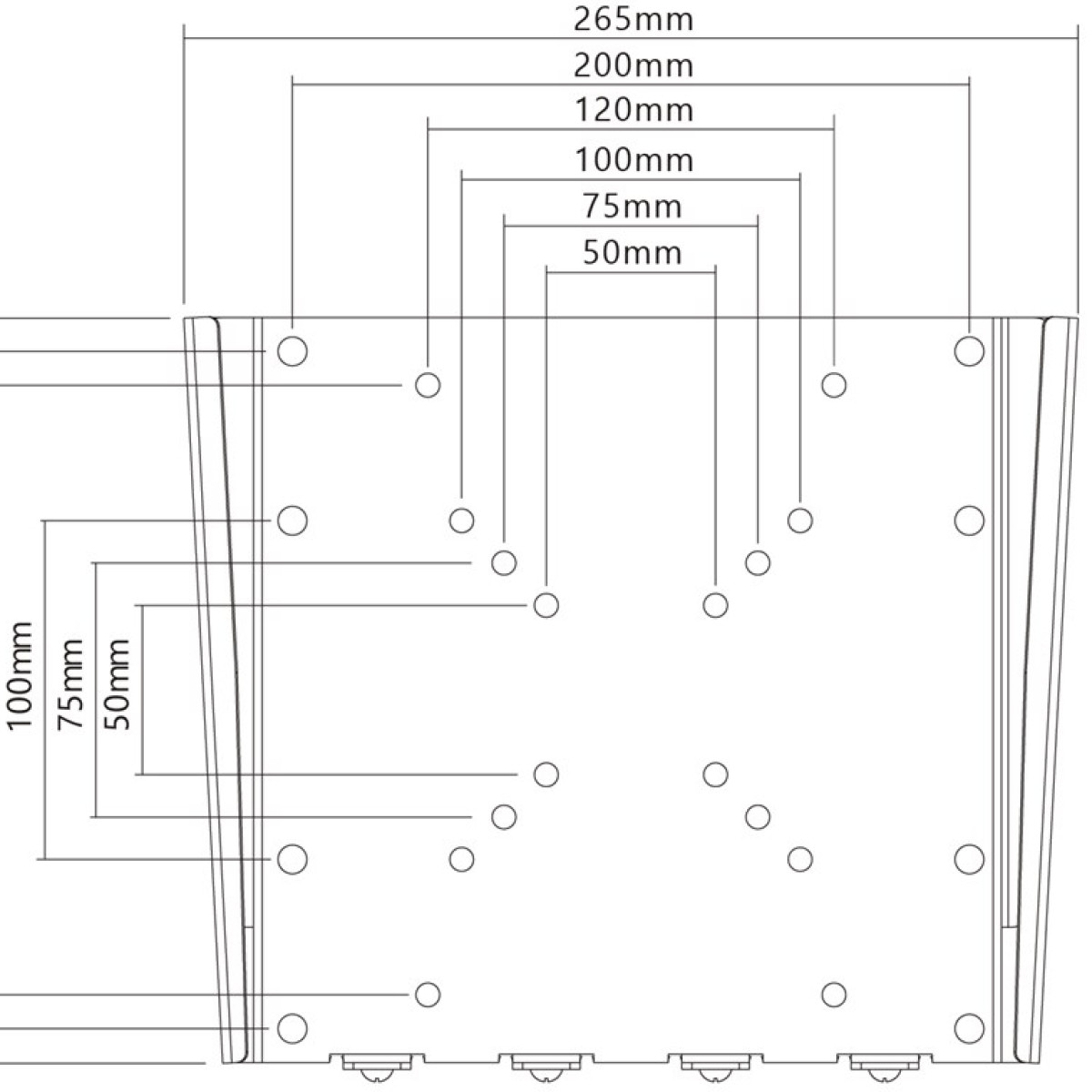 Disegno tecnico con dimensioni in mm, diametri del cerchio dei fori e contorni.