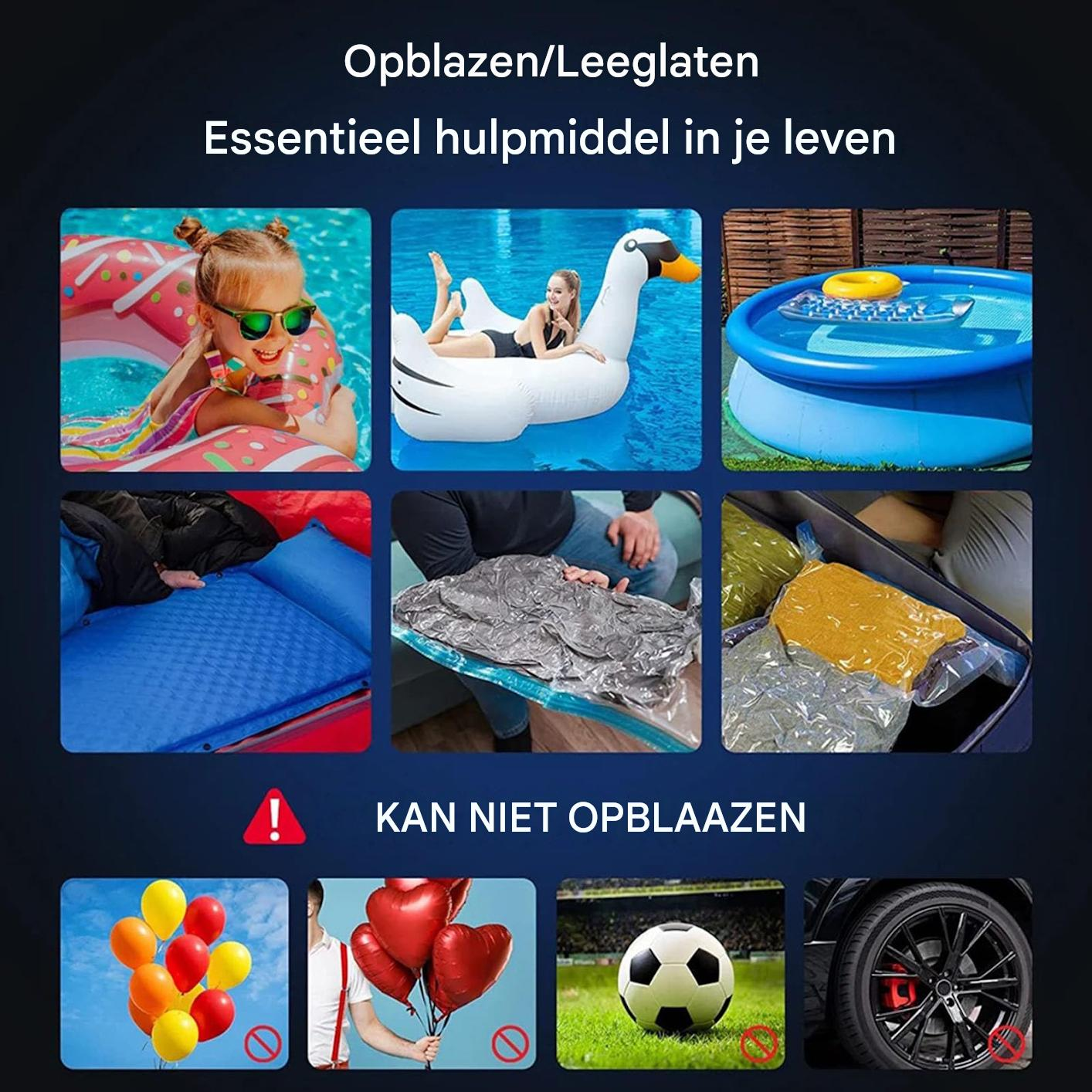 Bilder von aufblasbaren Produkten, Vakuumbeuteln und Dingen, die nicht aufgeblasen werden können.