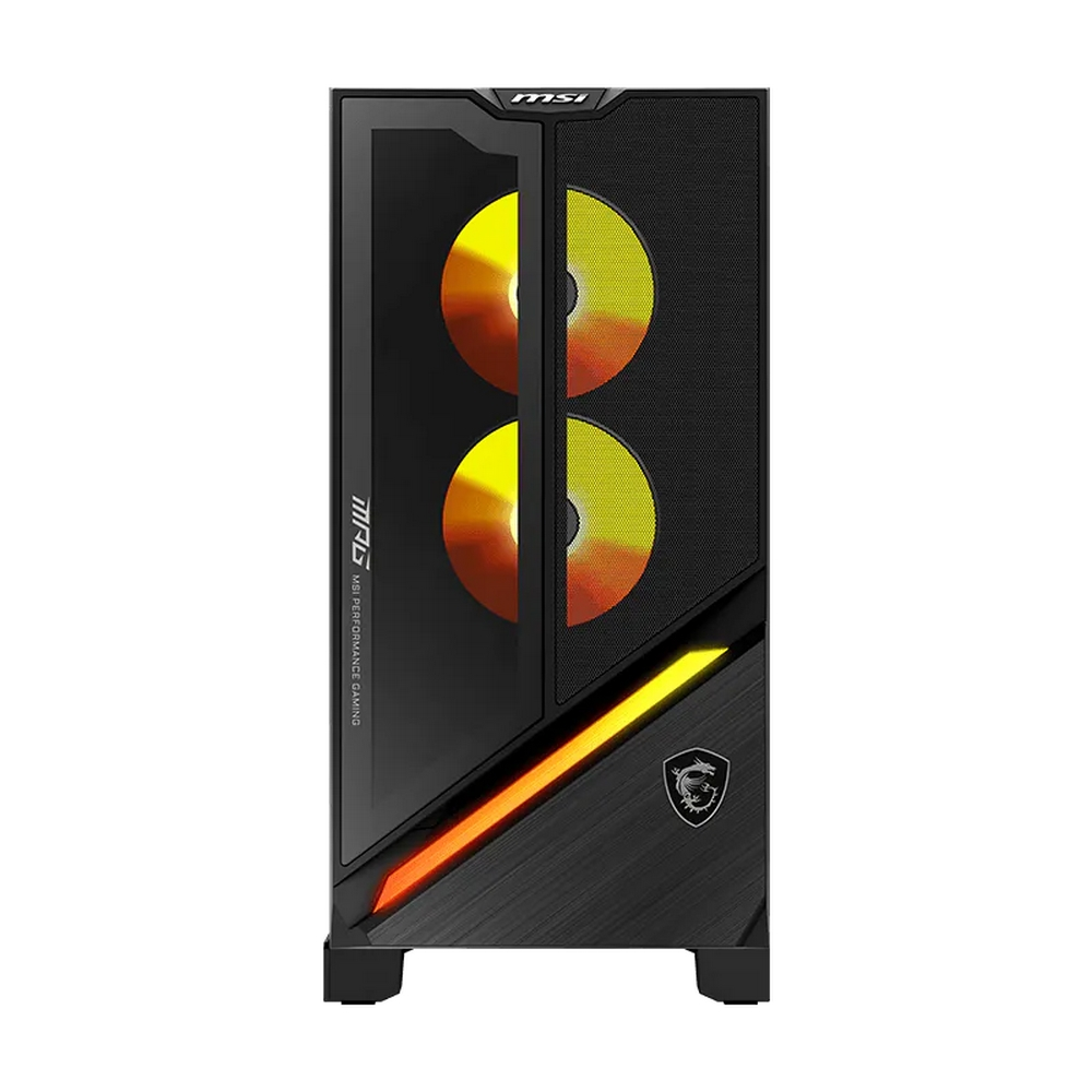 Case PC nero con ventole e strisce illuminate.