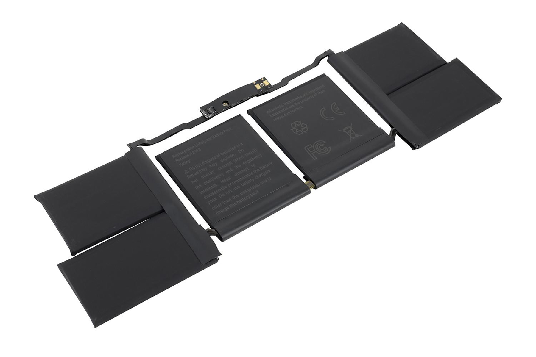 Ein schwarzer Lithium-Polymer-Akku mit Kabeln, der für ein MacBook Pro A2113.