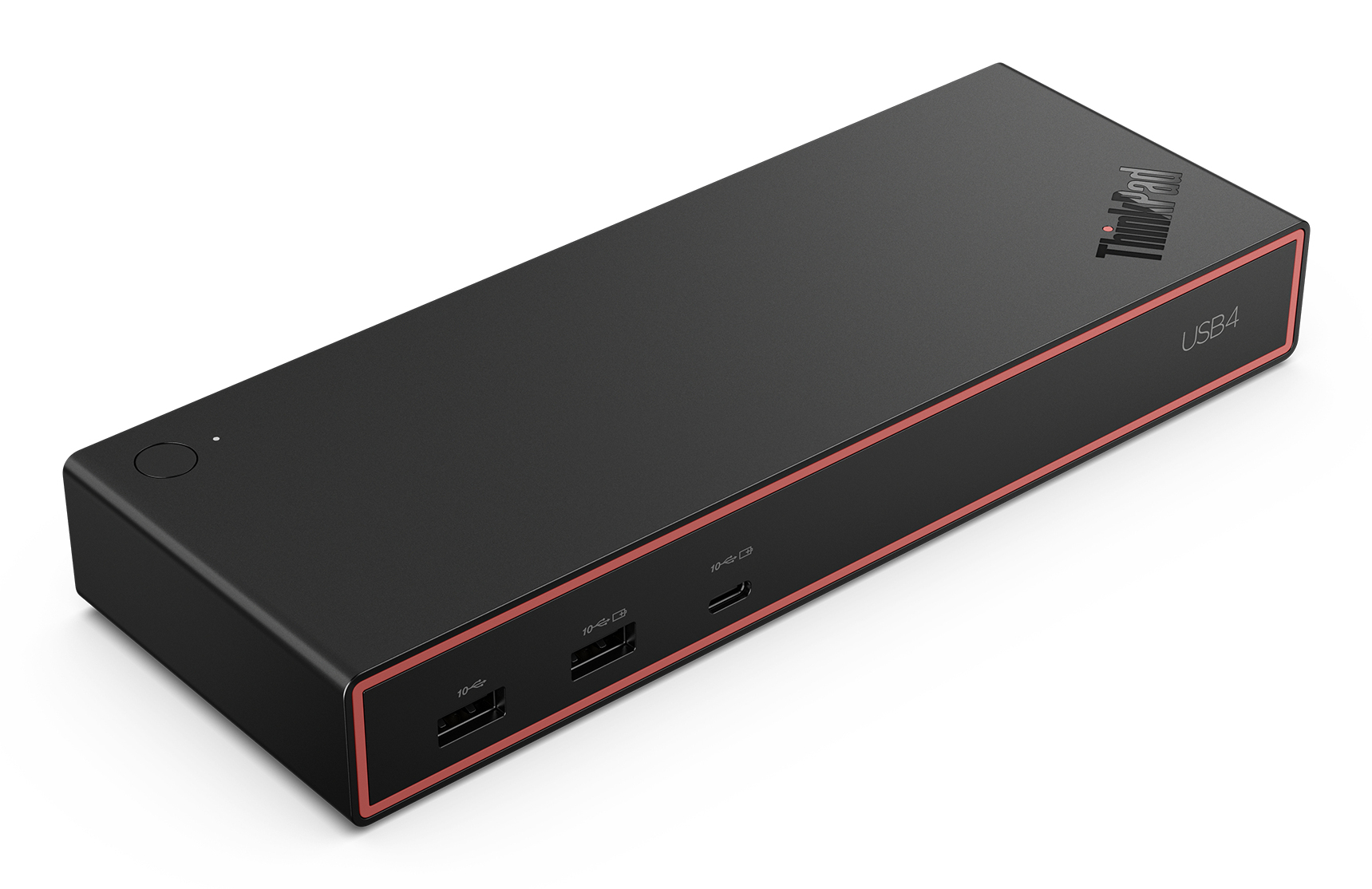 Station d'accueil ThinkPad USB4 noire avec ports USB-A et USB-C.