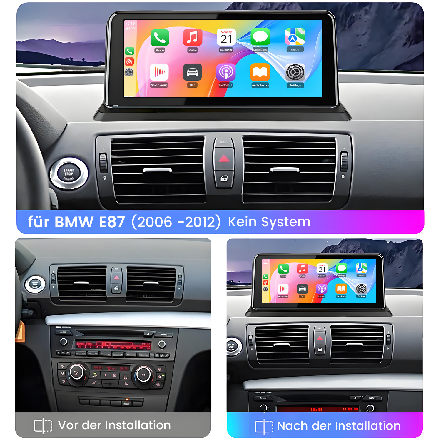 Car infotainment system upgrade for BMW E87. Before and after installation.