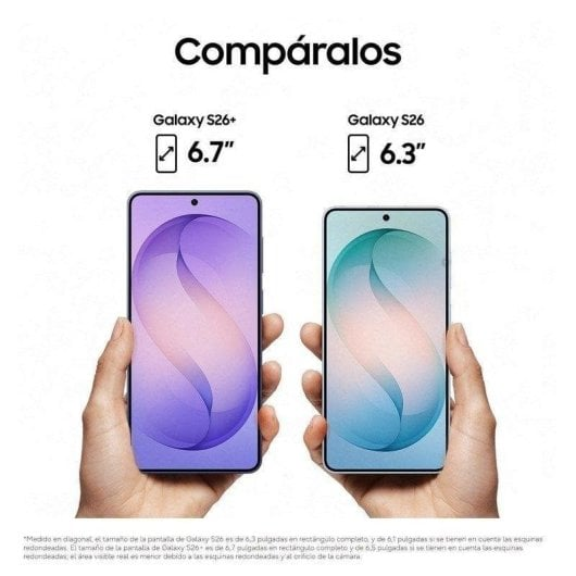 Dos teléfonos Samsung Galaxy comparados: S26+ (6,7") y S26 (6,3").