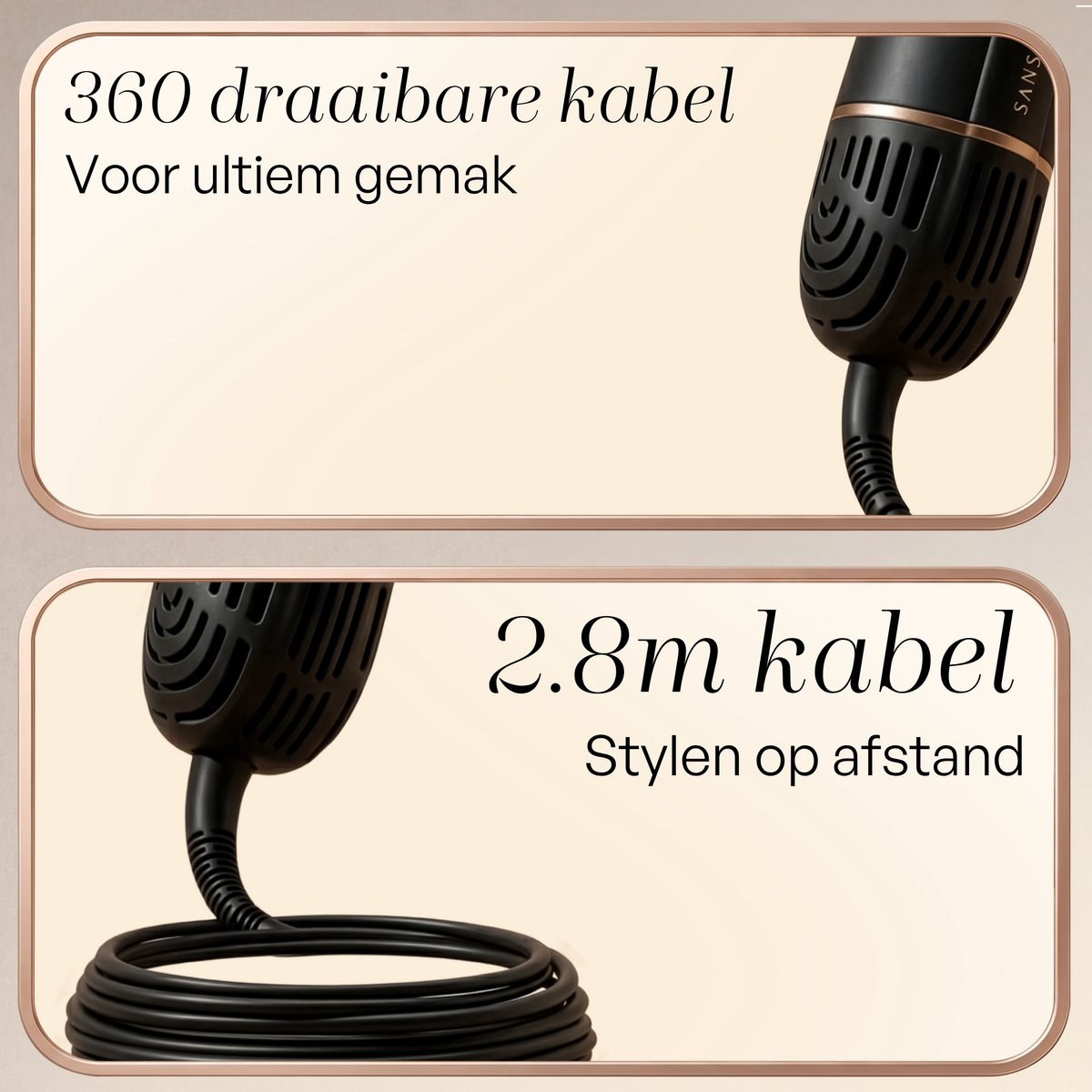 Black 360 swivel cord and a 2.8m cord for styling.