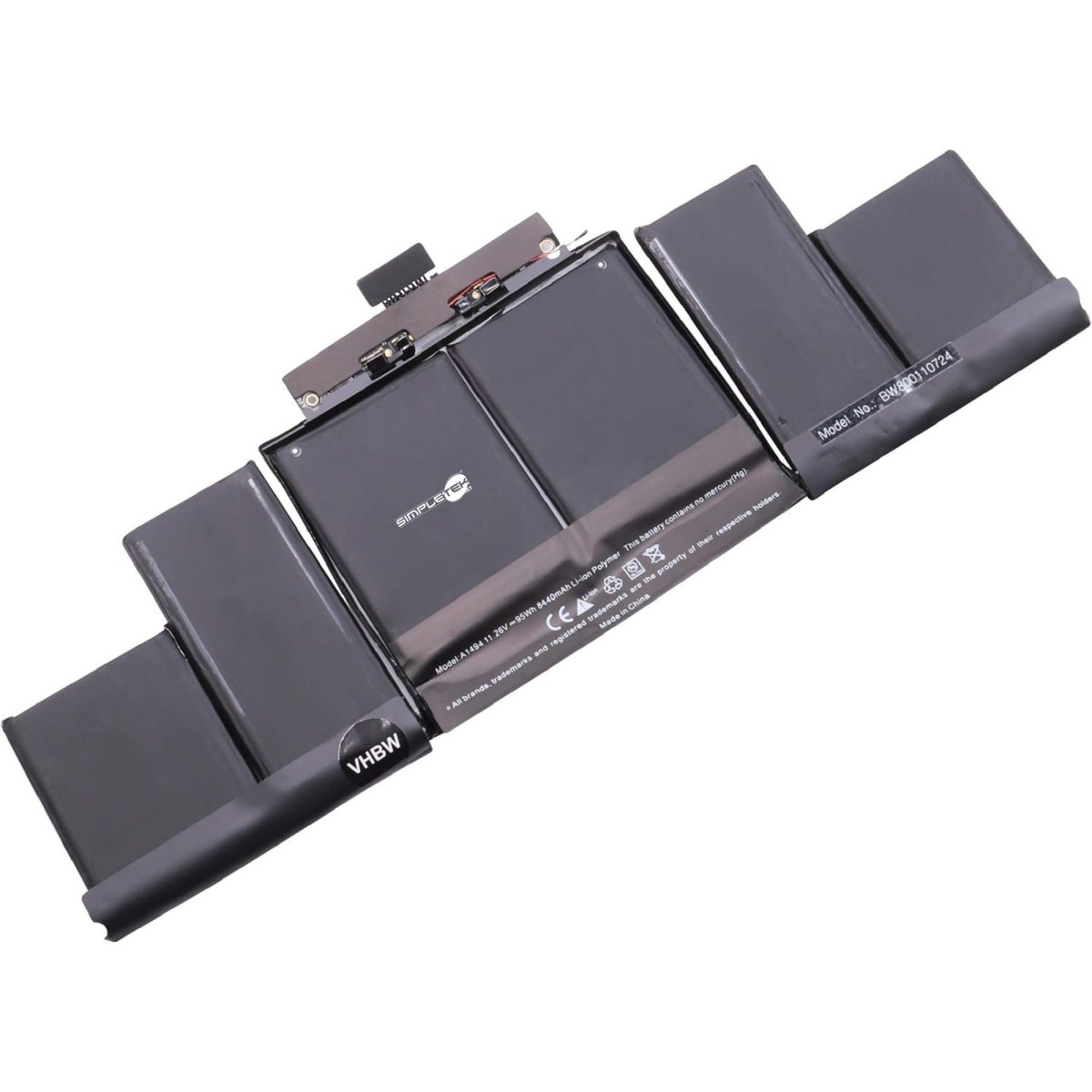 Batteria nera per laptop con cavi, Modello A1494, 11,26V, 95Wh, 8440mAh.
