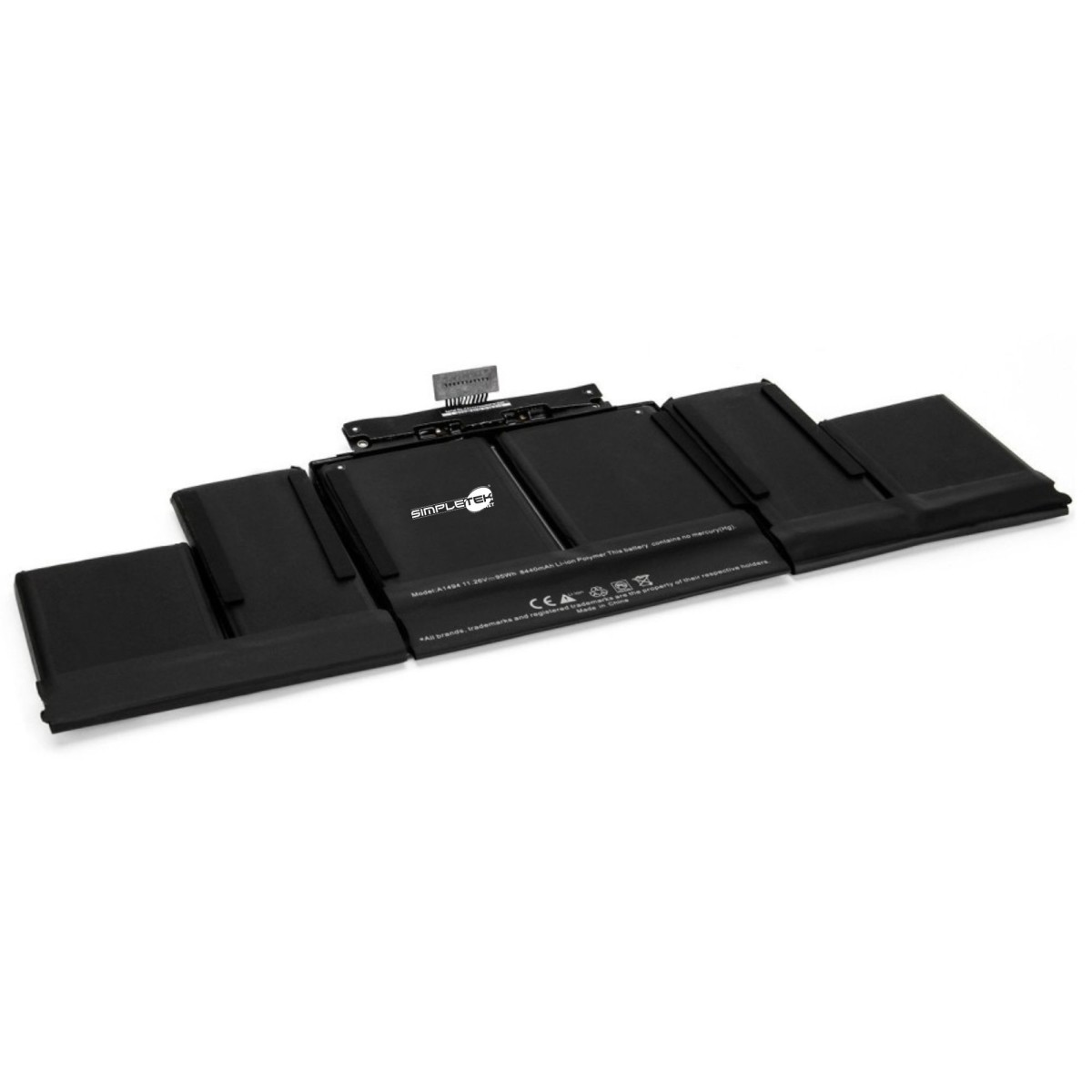 Una batteria nera per laptop multi-segmento con cavo di collegamento.